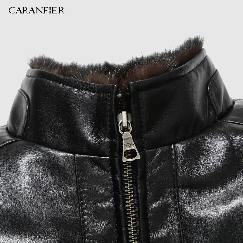 CARANFIER, новинка, кожаные пуховики, мужские, натуральная кожа, высокое качество, мужские, s, овчина, зимнее пальто, норка, стоячий воротник, теплый пуховик