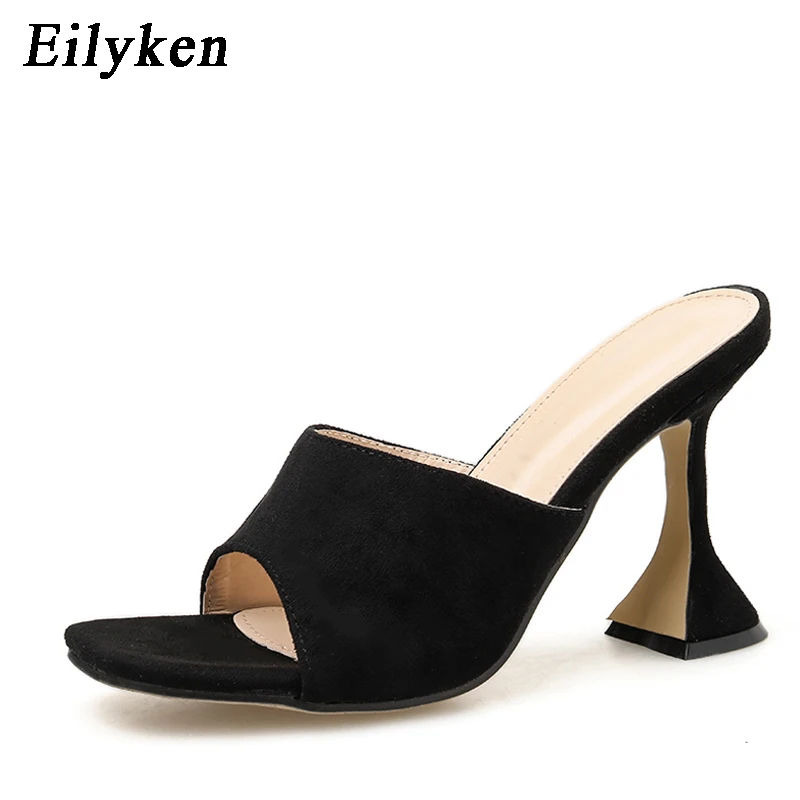 Black EilyKen/элегантные женские уличные тапочки с квадратным носком; модная обувь на высоком каблуке со змеиным узором; летние женские слипоны - Цвет: Black
