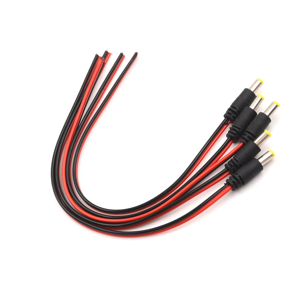 5Pcs 5.5*2.1mm Male Plug DC Power Cable Jack LED Power Plug For Security Camera Supplies Wholesale
