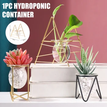 

Table Desk Bulb ABS Hydroponic Vases Flower Plant Pot with Iron Tray Office Decor UD88