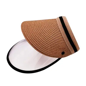 

Unisex Detachable Sun Protection Anti Splash Face Shield Visor Straw Hat Cap Transparent Anti-Spitting Full Face Covering Mask