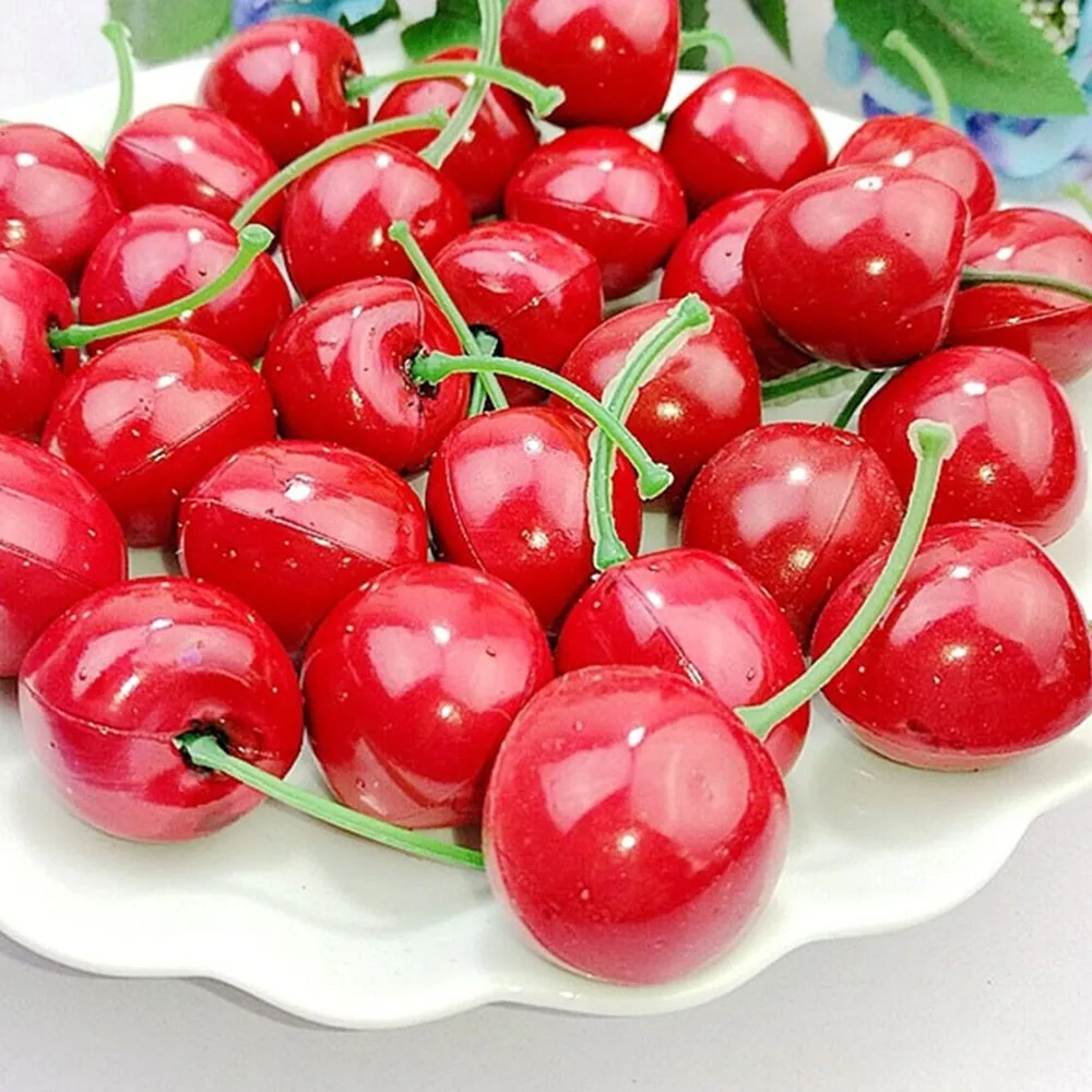2 Artificial Fruit Simulation Faux Mini Apple Cute Red Apple Cherries Photograph Props For Fruit shop Decoration Baby Toys - Цвет: 2