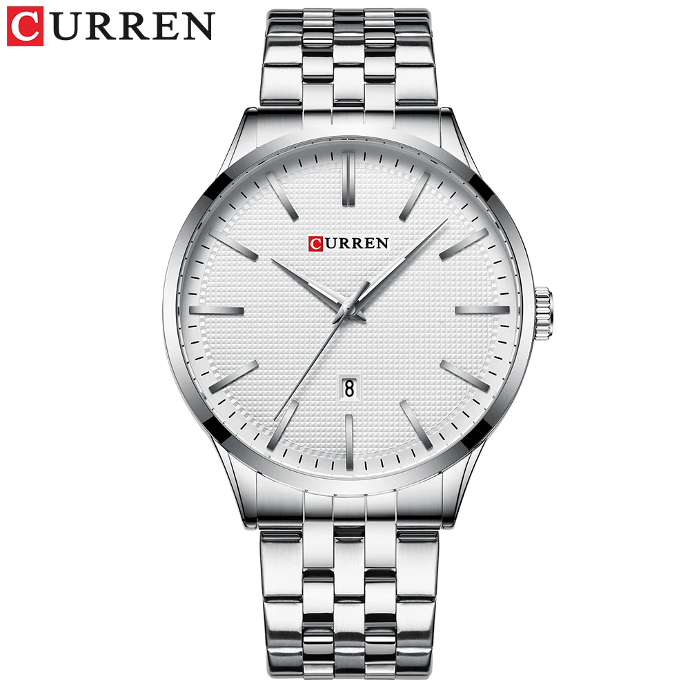 sliver white Новинка CURREN часы для мужчин лучший бренд класса люкс Бизнес наручные часы армейские военные из нержавеющей стали кварцевые мужские часы Relogio Masculino - Цвет: sliver white