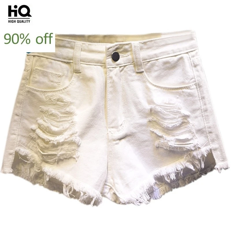 Summer 2020 New Ripped Hole High Waist White Denim Shorts Women Fashion Korean Loose Fit Wide Leg Short Jeans Female Streetwear | Женская