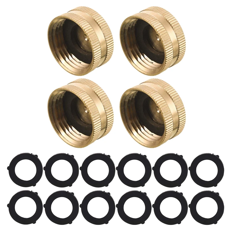 Садовый шланг с внутренней резьбой, латунный колпачок, 3/4 дюйма, 4-Pack с дополнительными 12 шайбами