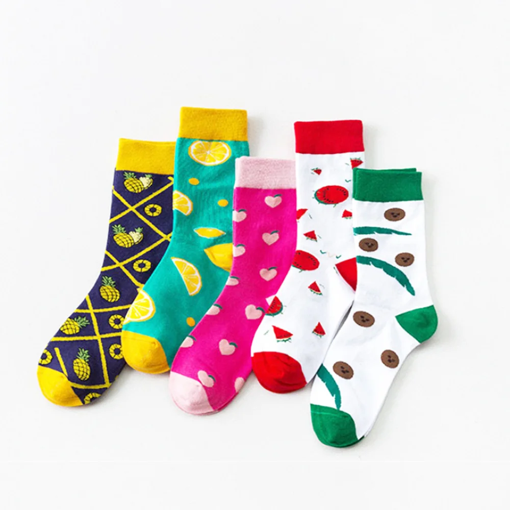 Милые носки с принтом арбуза, персика, ананаса, повседневные хлопковые носки, забавные короткие носки с фруктовым узором для женщин, носки в стиле хип-хоп
