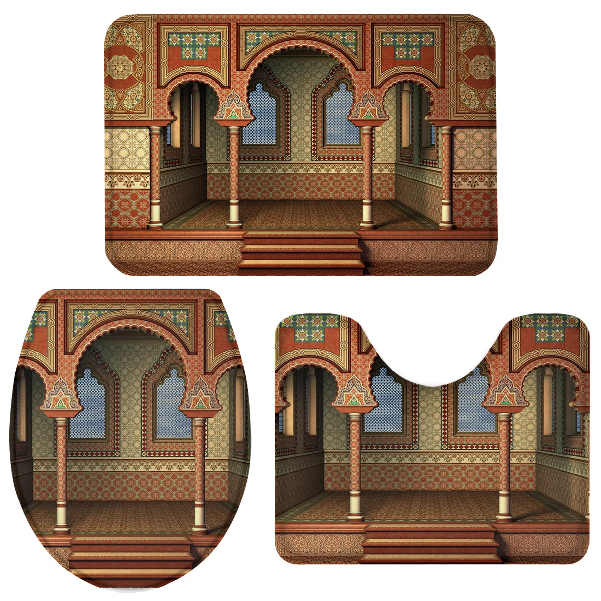 Palace Dream Arched Stairs Bath Set Toilet Cover Mat Pedestal Rug Non-Slip Bathroom | Дом и сад