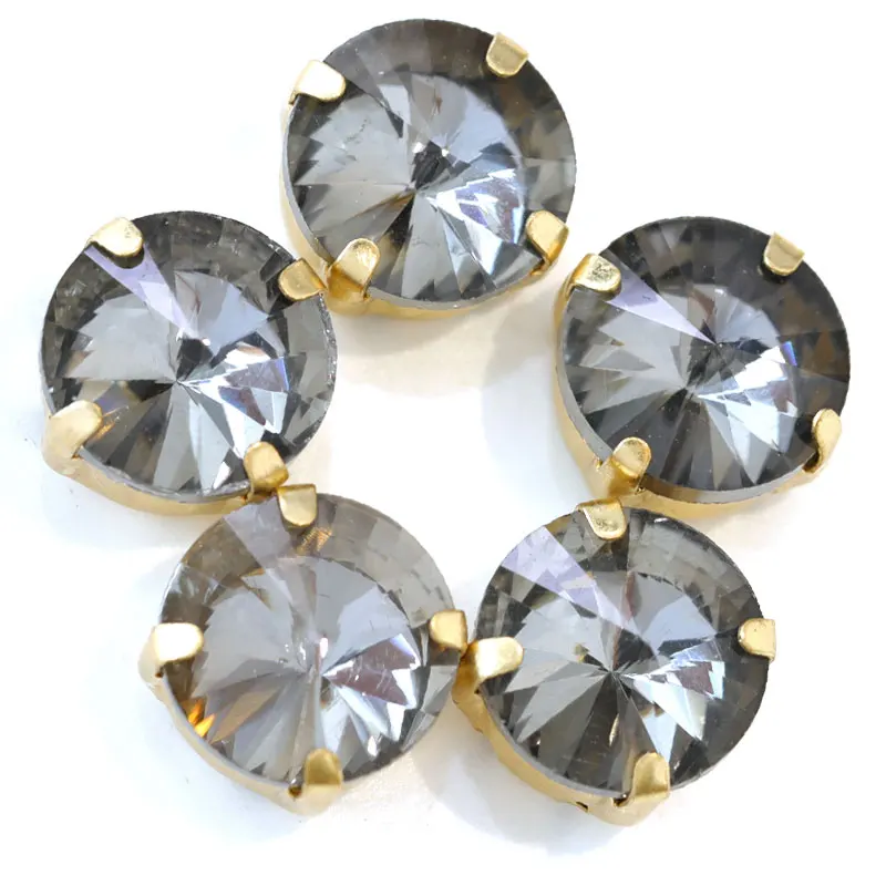 Black Diamond Круглый стакан Rivoli пришивные стразы с золотым коготком круглые пришивные стразы со стразами для свадебного платья B3547 - Цвет: Black Diamond