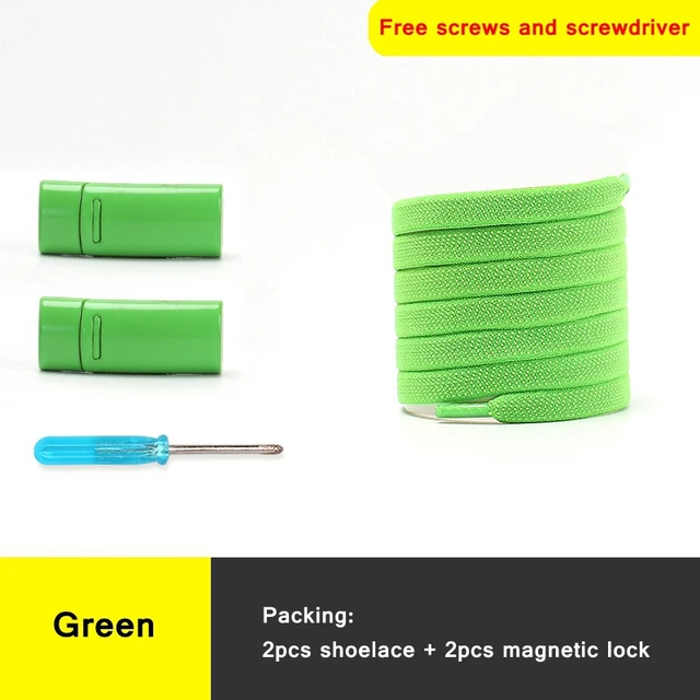 1 second No tie shoelace 24Color Elastic shoelaces Magnetic metal lock Quick wear in Flat Suitable for all shoes Lazy laces green