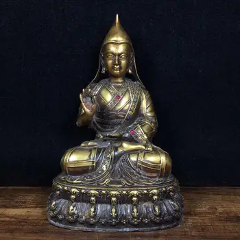 

Wedding Decoration 11" Tibetan Gelug Sect bronze Set with gems Tsongkhapa Buddha statue Essays on the Tantra Rosanzaba