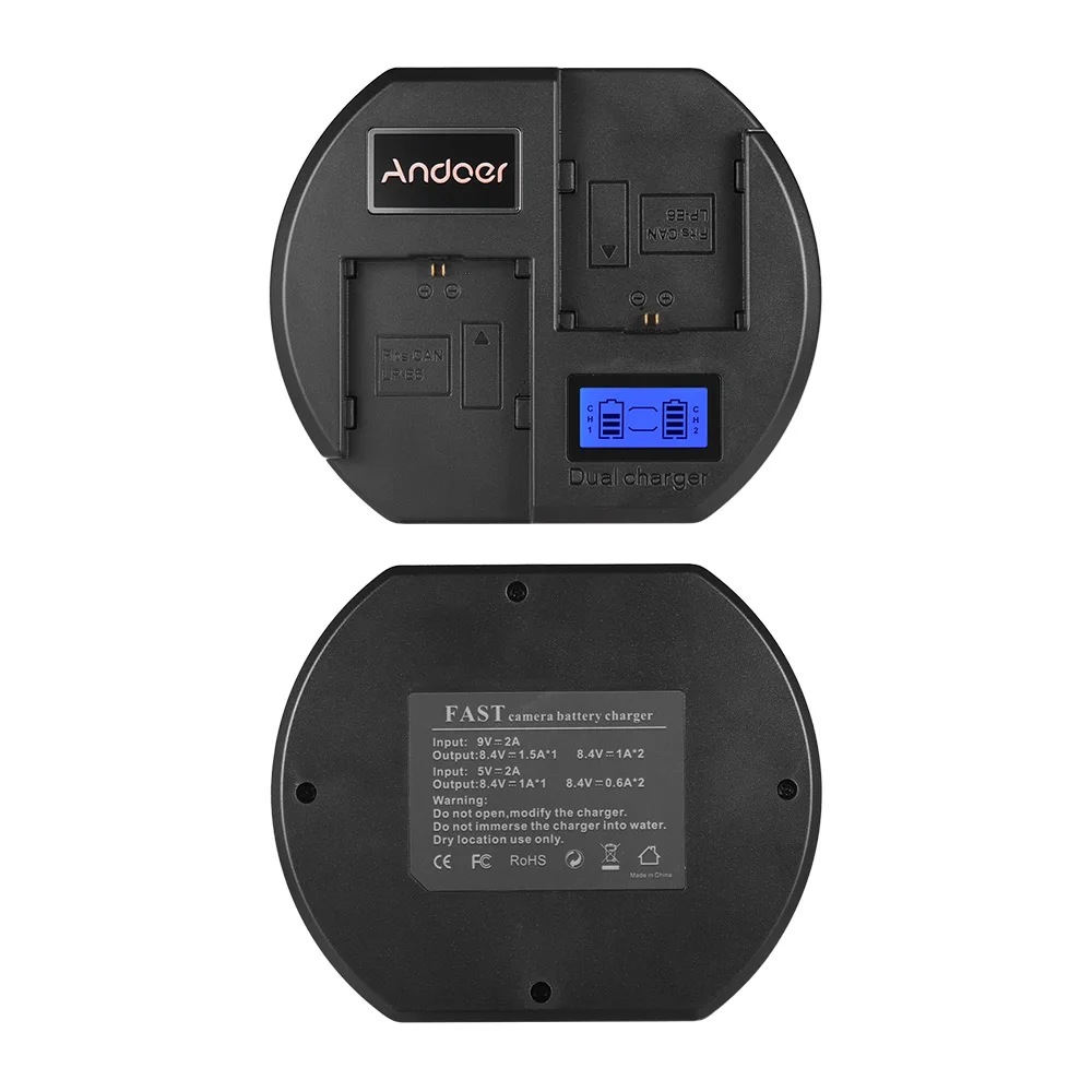 Andoer США Plug быстрое зарядное устройство Двухканальное зарядное устройство для камеры Быстрая зарядка ЖК-дисплей USB для Canon LP-E6 для Canon EOS