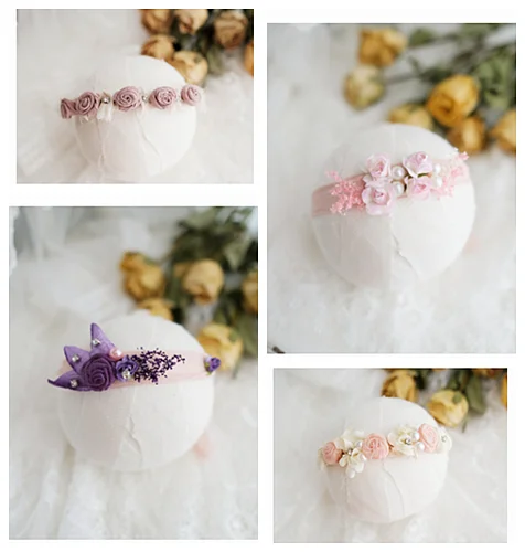 Newborn Photography Props Baby girl Headband Flower Hairband infantile Pearl Headdress Baby Shoot Accessories headwear handmade