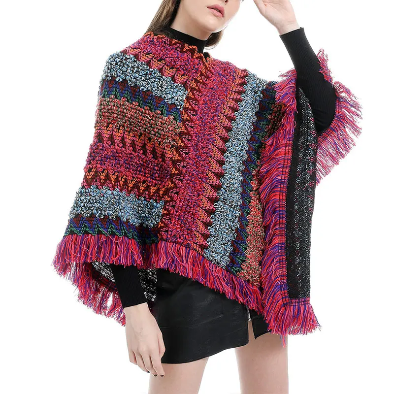 Boho пончо с бахромой накидка Шали Обертывания Женское пальто элегантные топы для весны зимы осени BMF88