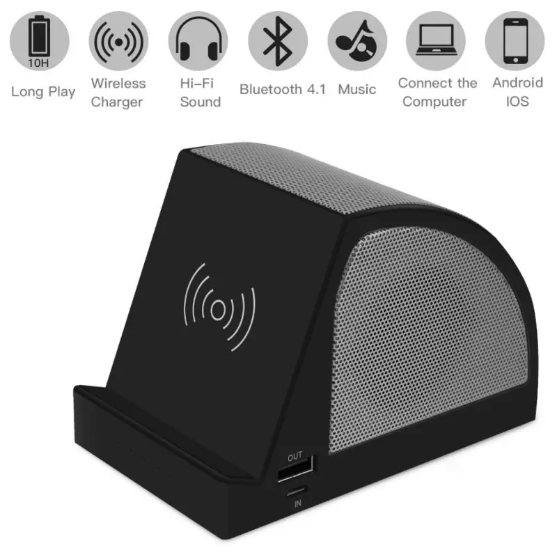 3 в 1 Bluetooth динамик стерео бас беспроводная зарядная подставка power bank для смартфона громкий динамик наружный динамик - Цвет: Черный