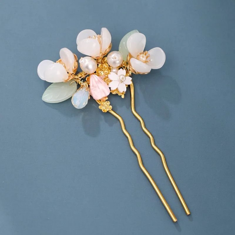 Hair Accessory Pearl Hairpins Hair Stick Jewelry Accessories Vintage Hairpin Forks Hair Jewelry For Women Handmade U-shaped Pearl Flower Hair Stick Bride Wedding Accessories Jewelry