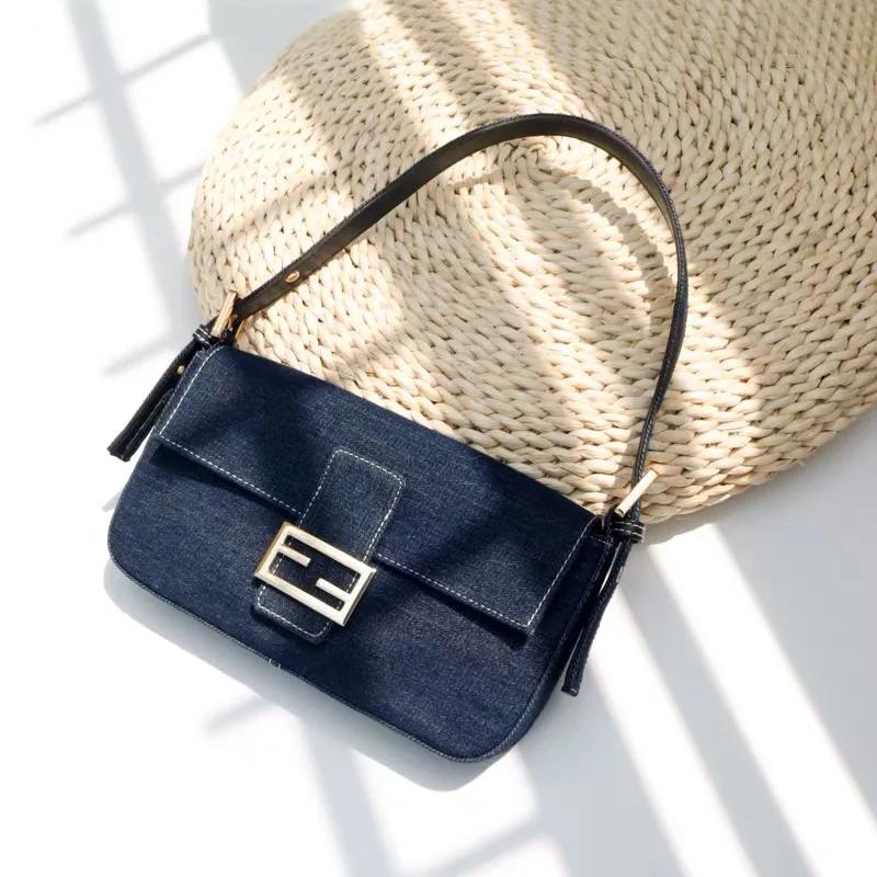

Women Denim Bag Canvas Baguette Shoulder Bags Designer Vintage Purses And Handbags With Scraves As Free Gift Clutch Small Totes