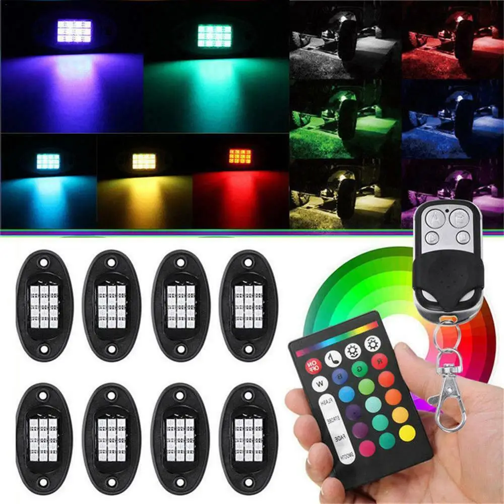 

8 PCS RGB LED Rock Light Underglow Neon LED Light Kit for Jeep off-Road Truck Break Rock Light Multicolor Underglow Neon Light