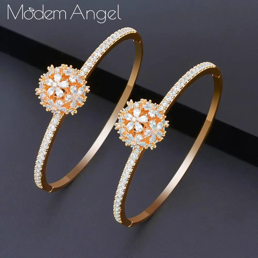 ModemAngel Luxury Round Ball bangle AAA zircon micro pave hand bracelet For Women Wedding setting | Украшения и аксессуары
