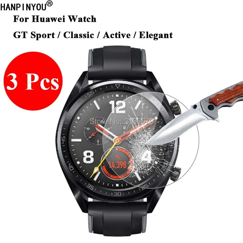 

3 Pcs 9H 2.5D Tempered Glass Screen Protector For Huawei Watch GT Sport/ Classic/ Active/ Elegant Protective Film + Clean Tools