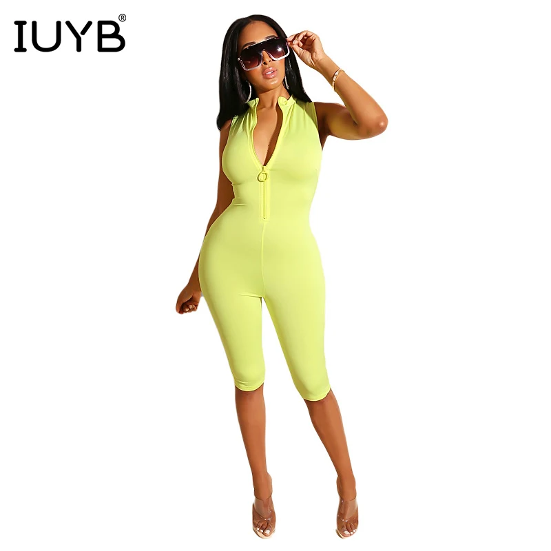 IUYB новые летние сексуальные женские двухцветные облегающие до колена jumppsuit сексуальные молнии летают Твердые без рукавов Высокие уличные комбинезоны MOF5079