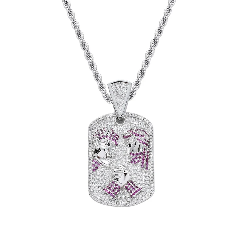 Хип-хоп AAA циркониевый камень CZ проложили Bling Iced Out ангел и Демон рука борьба квадратные Подвески ожерелье для мужчин рэппер ювелирные изделия