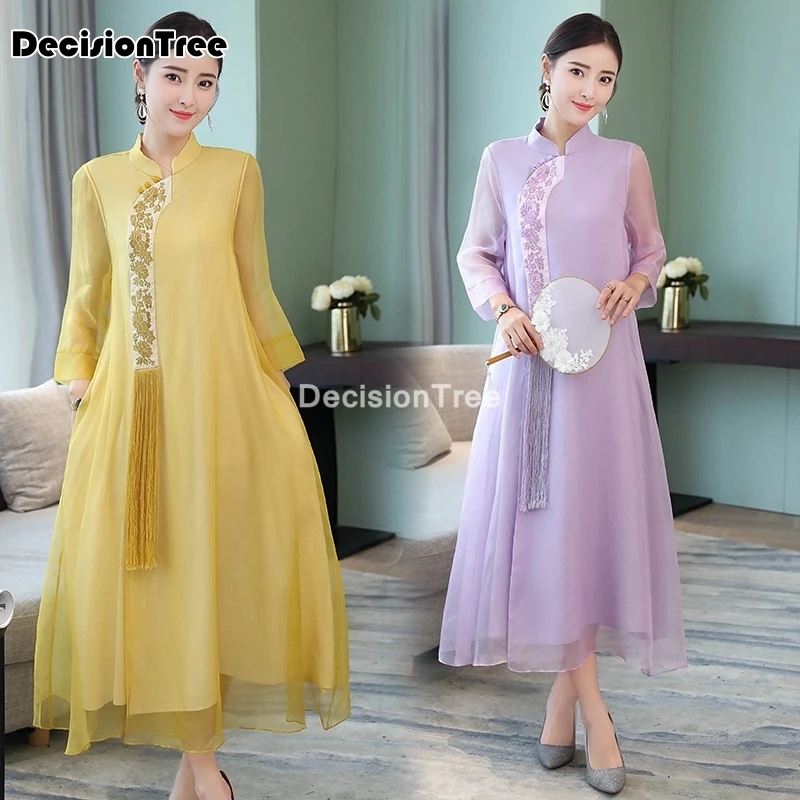 2021 искусственный шелк традиционное китайское женское простое платье винтажное