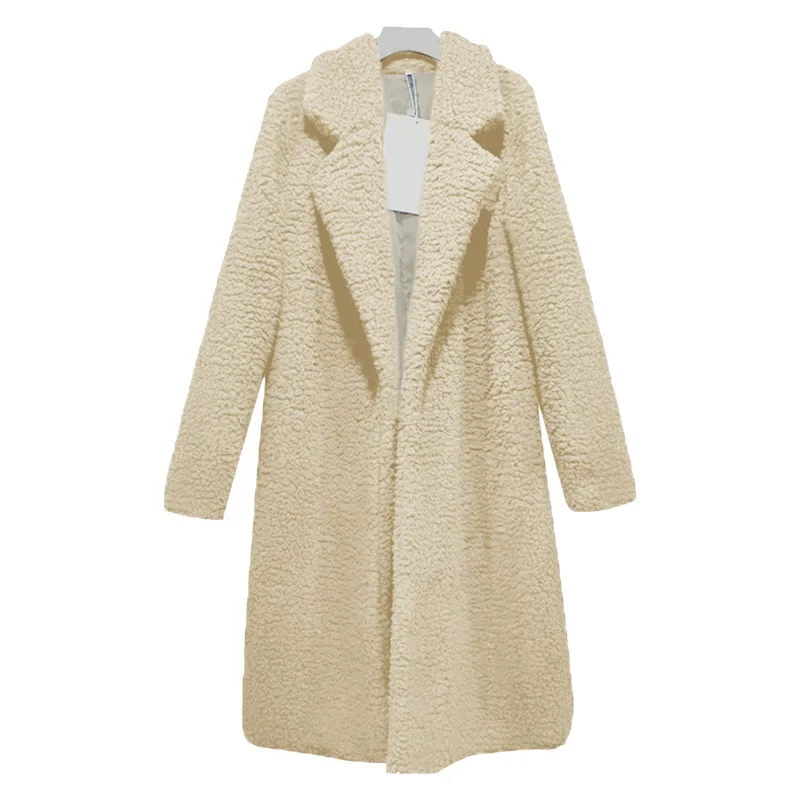 Лохматое длинное меховое пальто для женщин, осенне-зимнее плюшевое пальто, верхняя одежда, Базовая куртка размера плюс, пальто-кардиган, отложной пуховик, Femme - Цвет: khaki