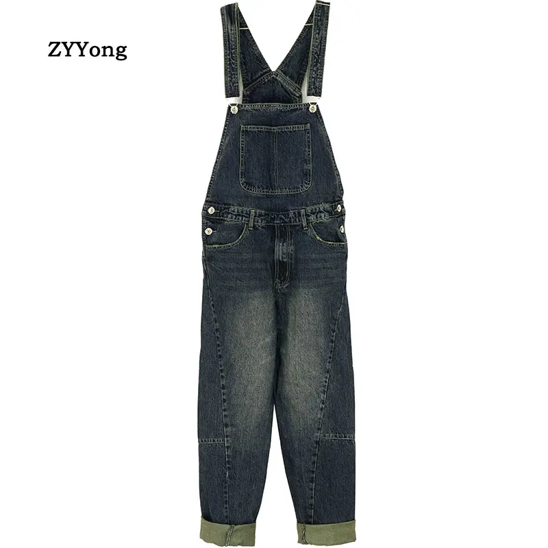 ZYYong Men's Casual Loose Pocket Workwear Hip Hop Street Wear Denim Jumpsuit Bib Jeans Men's Pants Men's Jeans Men's Cargo Pants