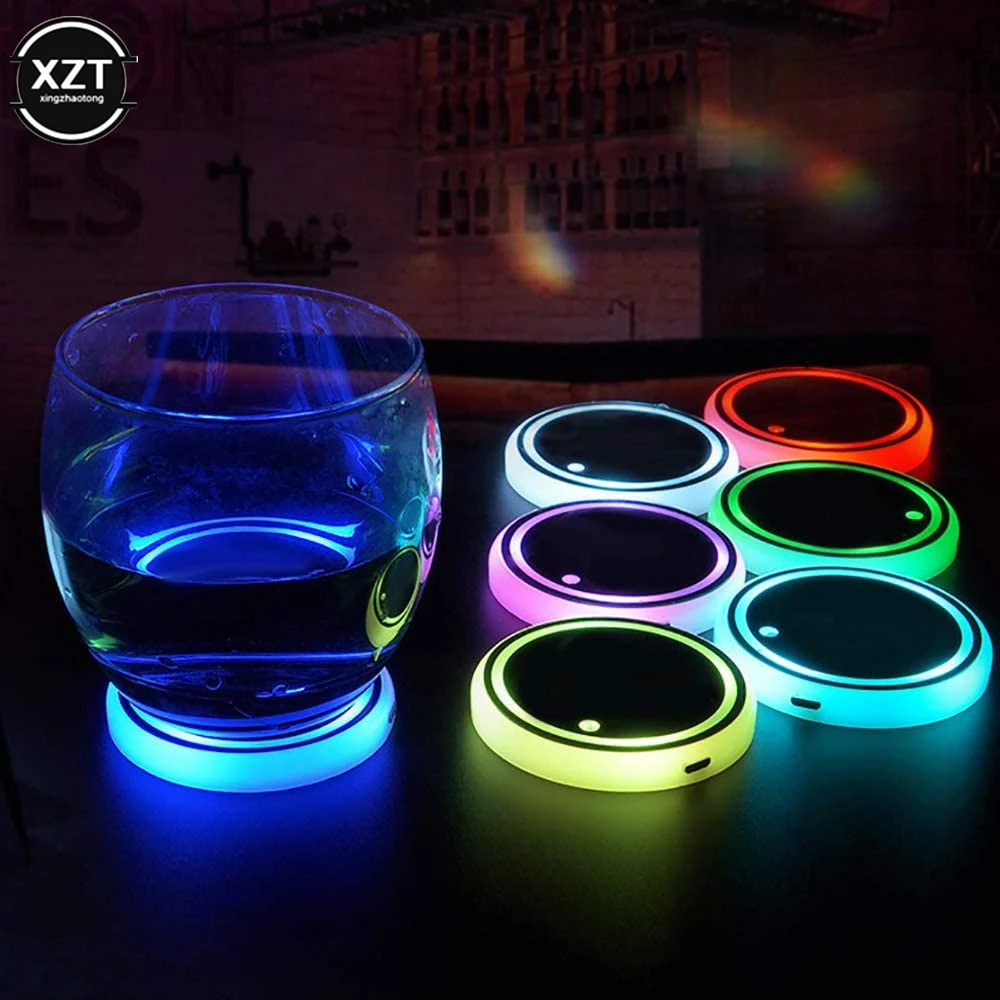 7 Colors LED Cup Coaster Holder USB Light Mat Car Coasters Bottle RGB Luminous Atmosphere Lamp Glass Pad Seat Colorful Backlight