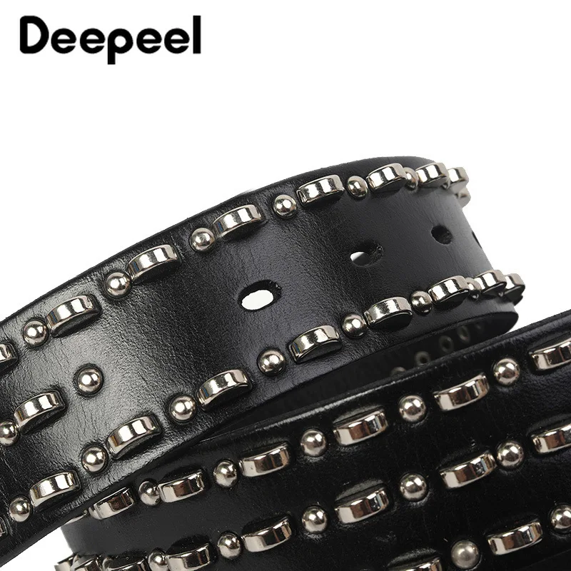 Deepeel 1 шт. 3,8*105-125 см роскошный первый слой из воловьей кожи с металлической пряжкой и заклепками, декоративный кожаный ремень, джинсовый ремешок, подарки для мужчин YB360