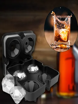 

NEW 4 Cavity Diamond Shape 3D Ice Cube Mold Maker Bar Party Silicone Trays Chocolate Mold Kitchen Tool C1021 c