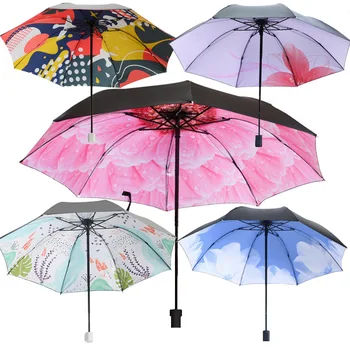 

Three folding umbrella Black coating Parasol rain sunny dual-use umbrella inside beauty women umbrella windproof strong umbrella
