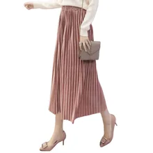 Женские тонкие длинные юбки с высокой талией, Женская плиссированная юбка из золотого бархата