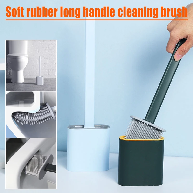 Toilet Cleaning Wall-Mounted Floor-Standing Brush Set Soft Rubber Long Handle 