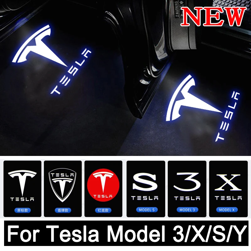 2 uds Tesla modelo S Tesla modelo 3 X Y Led coche Luz de bienvenida para puerta logotipo Proyector láser lámpara sombra del fantasma de la puerta accesorio
