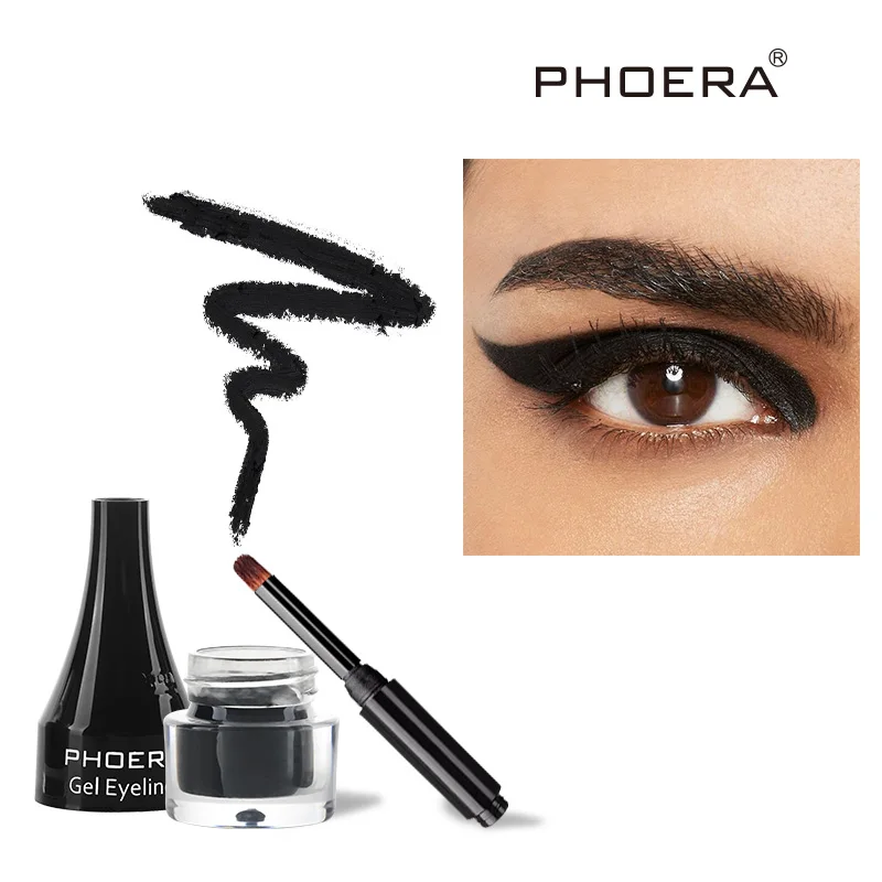 PHOERA Black Eyeliner Waterproof Colorful Gel Eye Liner Pencil Sweat-proof Liquid Makeup Cosmetics 10 Color Make up Tools TSLM1