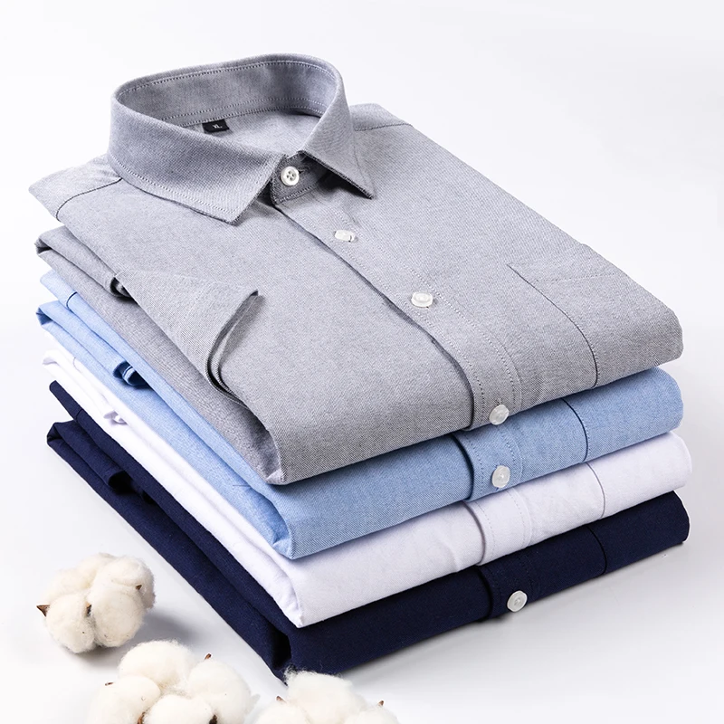 

2020 Summer Short sleeve Button collar oxford fabric slim fit breath comfrotable quality fashion business mens casual shirts 5XL