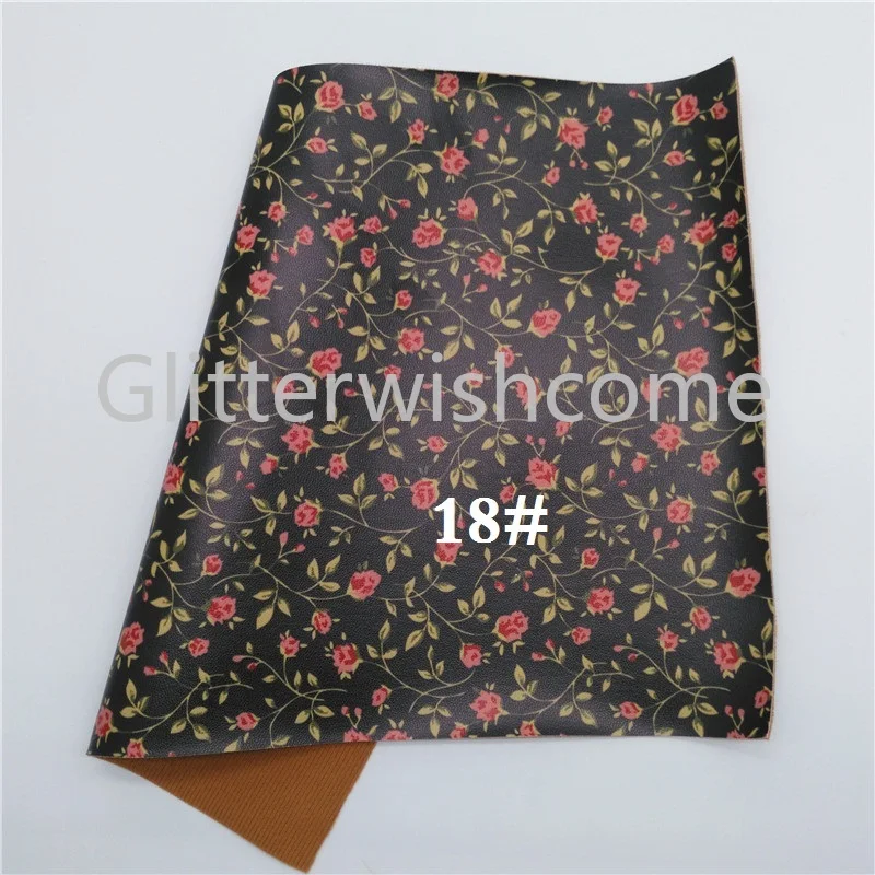 Glitterwishcome 21X29 см A4 размер цветы напечатаны искусственная кожа ткань, напечатаны Синтетическая кожа листы для бантов, GM468A
