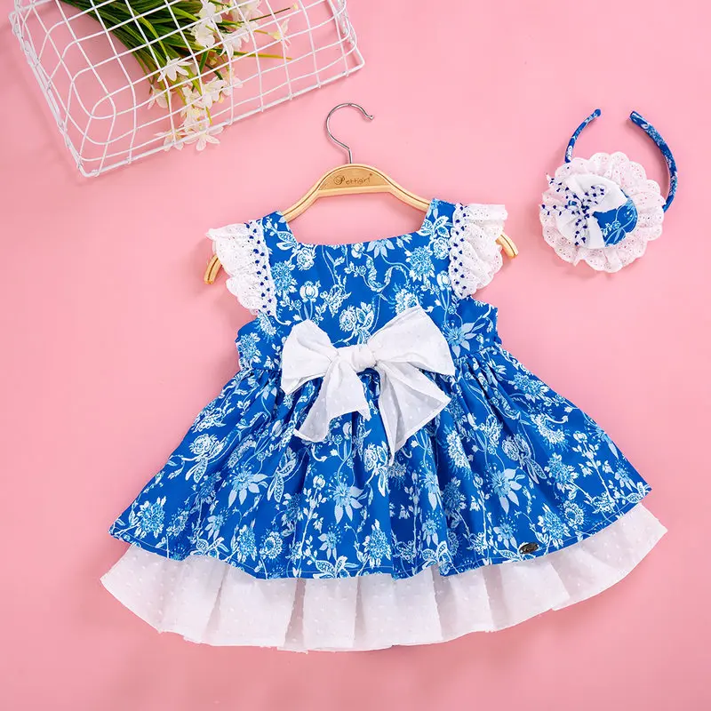 Cutestyles/синяя одежда с цветочным рисунком для маленьких девочек летние милые
