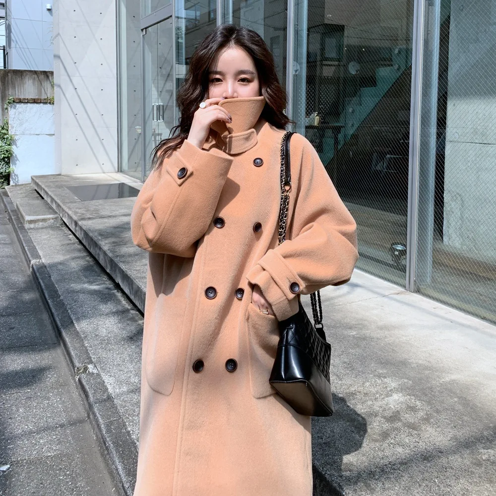 

Photo Shoot Mid-length Double Breasted Woolen Jacket 2019 Winter New Style Fashionable WOMEN'S Dress Retro British Style Duffle