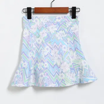 

Women Spring New Style A-Line Printed Fishtail Empire Short Above Knee Mini Skirts Floral Print