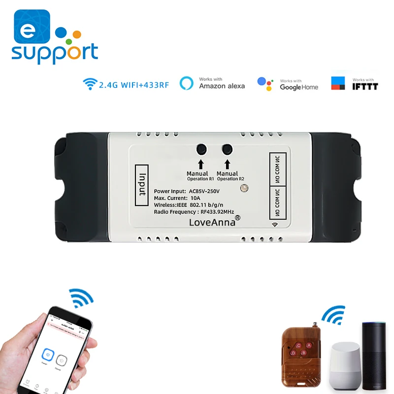 Ewelink-wifi Inteligente Cortina Interruptor Rf433 Mhz Controle sem Fio Faça Você Mesmo Rolo Obturador Motor Elétrico ac Porta da Garagem ac 110v 220v 10a