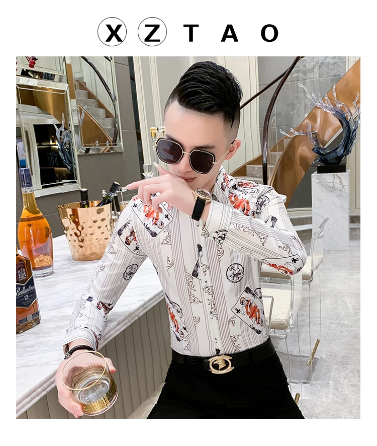 Chemises Homme Autumn Winter Men Dress Shirt Streetwear Thick Warm Long Sleeve Mens Casual Shirts Night Club Prom Tuxedo 3XL-M