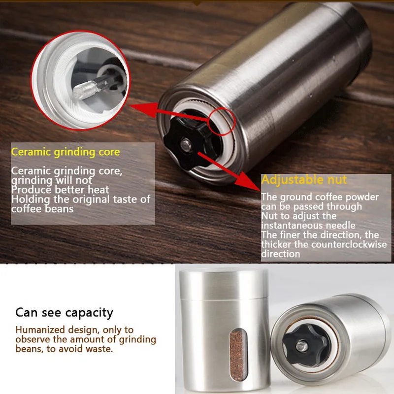Silver Coffee Grinder Mini Stainless Steel Hand Manual Handmade Coffee Bean Burr Grinders Mill Kitchen Tool