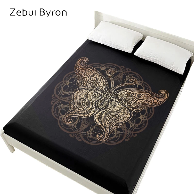 

3D Bed Sheets On Elastic Band Bed,Fitted Sheet 160x200,Mattress Cover for bed.Bedsheet Bedding,Bed Linen black gold butterfly