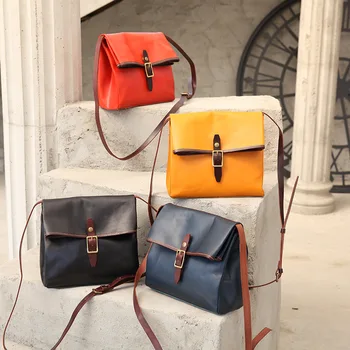 

Free shipping trend texture female bag hit color vegetable tanned leather top layer cowhide fashion simple messenger bag