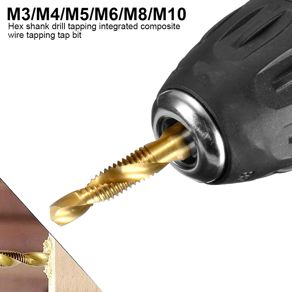 6pcs 1/4" M3-M10 Screw Tap Drill Bits HSS Countersink Coated Taps Hex Shank Thread Woodworking Drill Bits Hand Tools