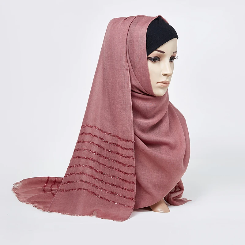 Простой мерцающий Макси хлопковый шарф хиджаб сплошной бахромой шали блеск мусульманский длинный мусульманский головной убор тюрбаны шарфы/шарф