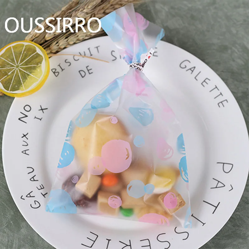

12*20CM 20Pcs Pink Yellow Blue Dot Cookies Bag Plastic Biscuit Cake Candy Packaging Bag Party Wedding Favors Christmas Gift Bag
