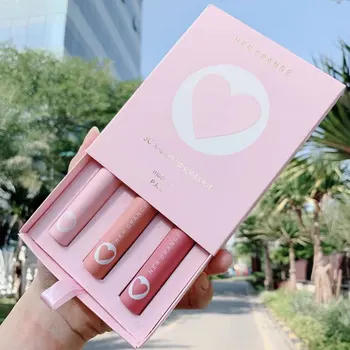 

HERORANGE lip makup matte lip gloss set 3pcs gift for girl friend pink appearance long lasting waterproof liquid lipstick AC269